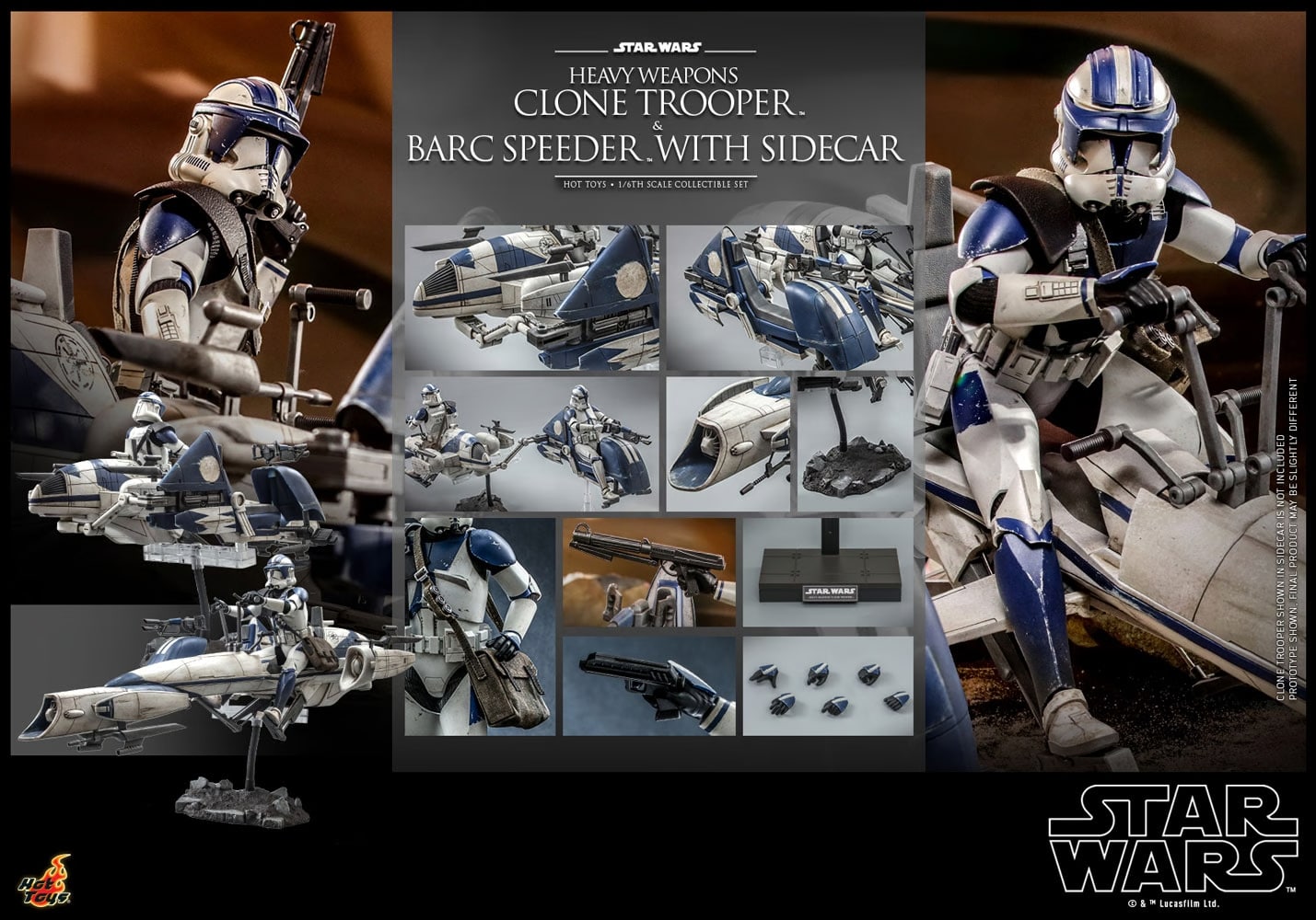 Star Wars : Heavy Weapons Clone Trooper and Barc Speeder With Sidecar 1/6 Scale Figure