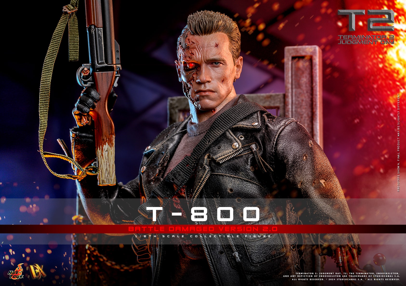 Hot Toys T-800 Sixth Scale Figure Battle Damaged 2.0 Version Limited Terminator 2 Collectible