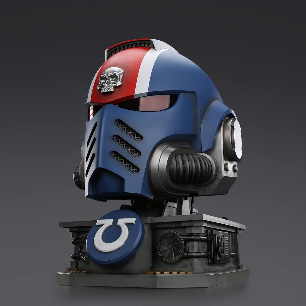 Ultramarines Lieutenant Titus MkX Helmet and Display Stand Wearable Collectible Warhammer 40K