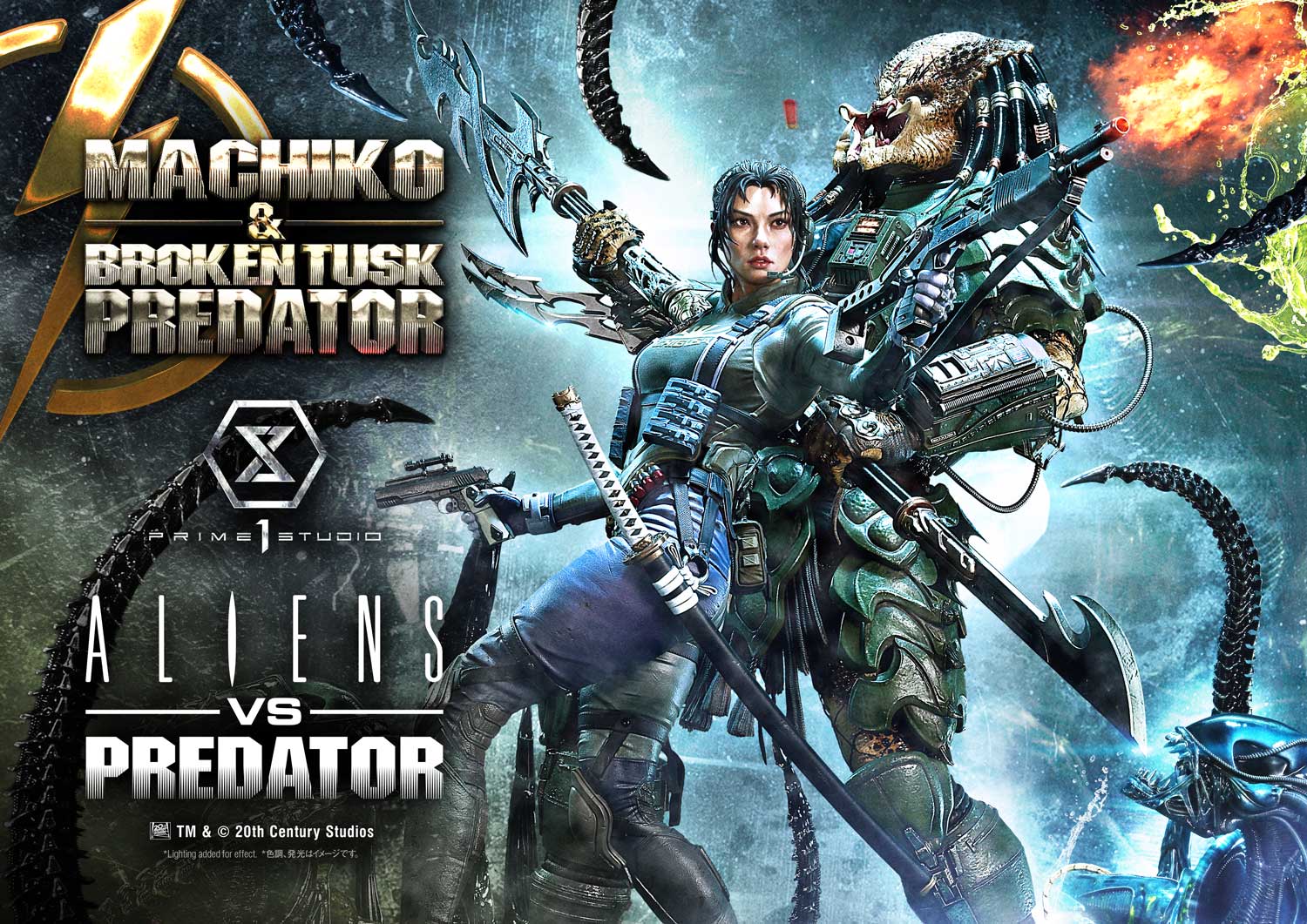 Machiko & Broken Tusk Predator Statue 1:4 Scale Aliens Vs Predators Limited Collectible