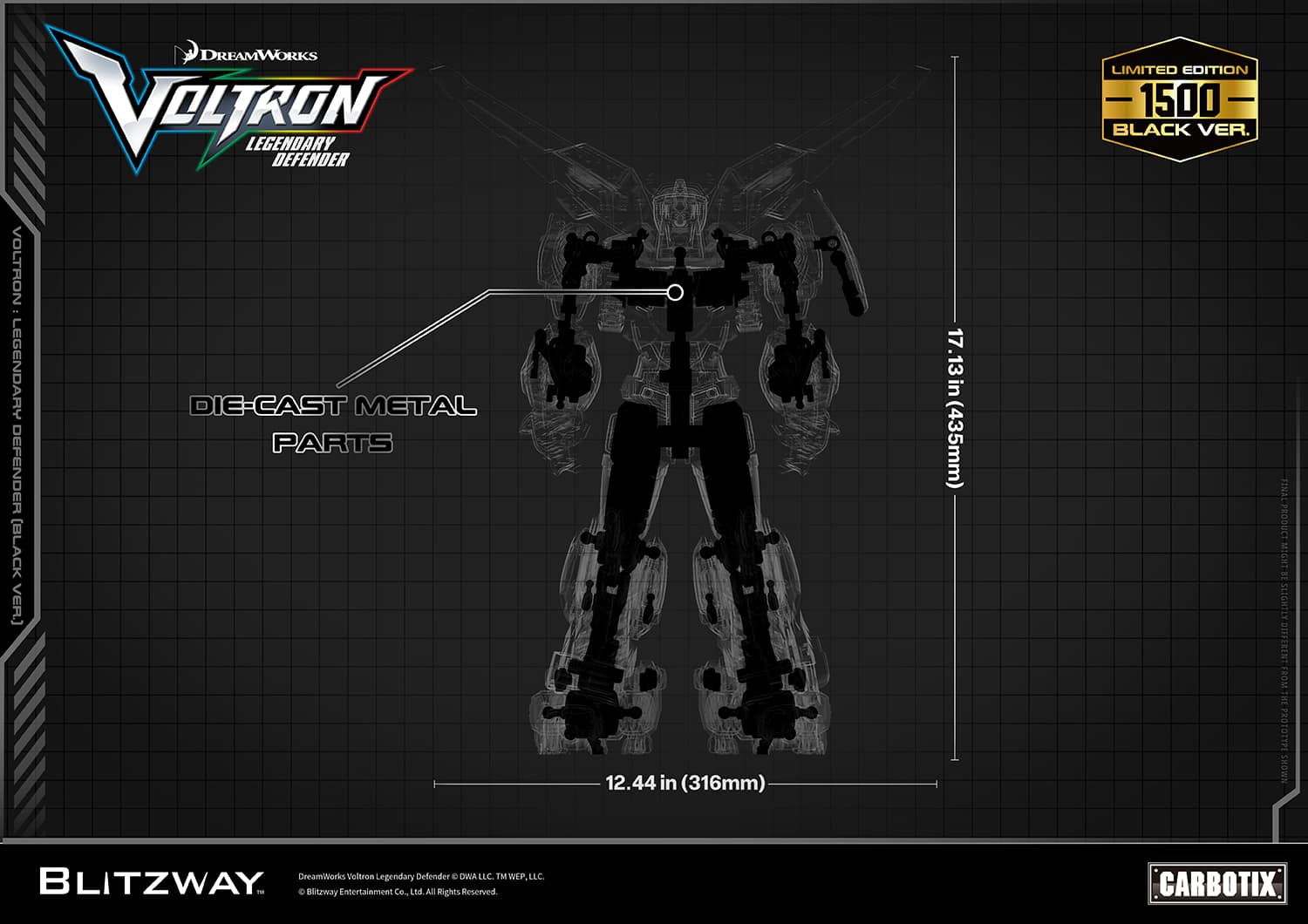 Voltron: Legendary Defender Black Version Carbotix Premium Figure 10th Anniversary Special Edition Collectible